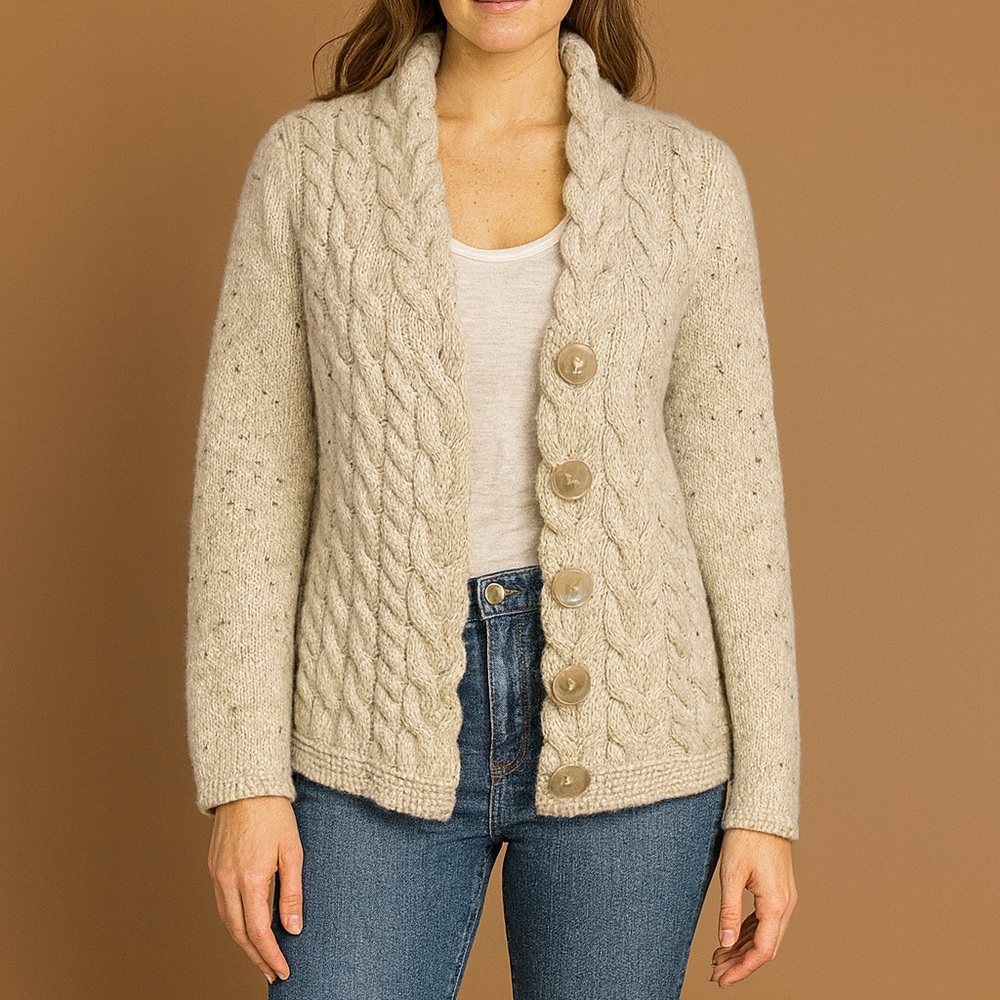 THE WOOLEN MARKET Wool/Cashmere Cream Cable Knit Sweater